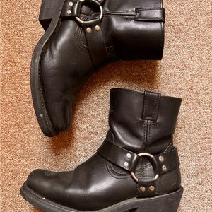 Black Leather Ankle Boots with Buckle Detail